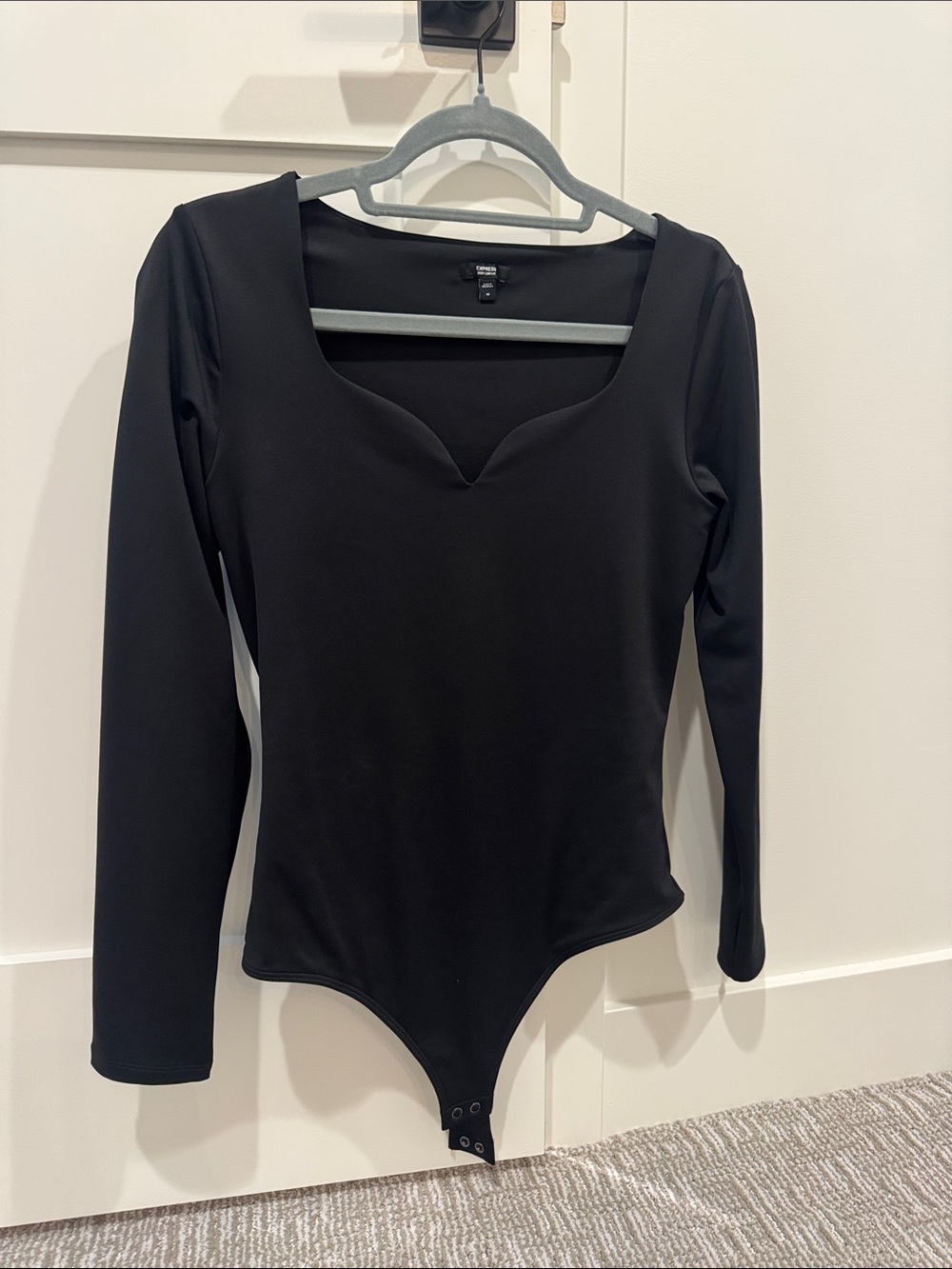 Express Black Long-Sleeve Scoop V-Notch Bodysuit